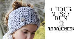 Free Messy Bun Ponytail Hat Crochet Pattern Easy Crochet Messy Bun Hat Crochet Crochet Bun Hat Crochet Hat Pattern