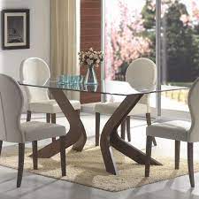 Furniture Rectangle Glass Dining Table With Dark Brown Wooden Bases On The Rug Added Glass Dining Room Table Modern Glass Dining Table Glass Top Dining Table