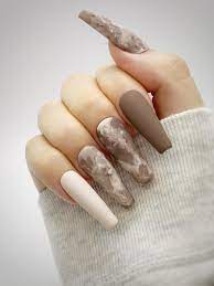 Mocha Coffee Press On Nails Marble Print Brown Neutral Nails Acrylic Gel Coffin In 2021 Brown Acrylic Nails Long Acrylic Nails Neutral Nails