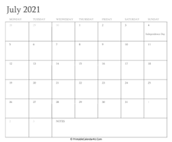 July 2021 Calendar Templates