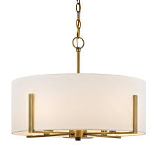 Fifth And Main Lighting Manhattan 4 Light Aged Brass Pendant With Cream Colored Drum Shade Hd 1537 The Home Depot In 2020 Drum Shade Pendant Light Ceiling Lights