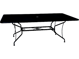 This is the new ebay. Woodard Wrought Iron Mesh 84 W X 60 D Rectangular Dining Table With Umbrella Hole Wr190284