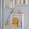 For storing towels, toilet paper and other bathroom items, consider installing a shelf, a cabinet or stacking baskets over the toilet to hold these items. 1