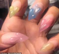 Acrylic nail shapes acrylic nails ugly duckling pink acrylics side view being ugly my favorite things smile french. These Ugly Nails Are Sending Facebook In Hysterics And Annoying Manicure Fans Daily Mail Online