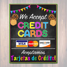 Girl Scouts Cookie Booth Sign We Accept Credit Cards Aceptamos Credito Printable Girl S Girl Scout Cookies Booth Girl Scout Cookie Sales Brownie Girl Scouts