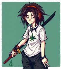 He sleeps in class and walks around with orange headphones. Vincent Vague Yoh Shaman King