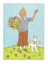 by cartolina postale via flickr tintin and snowy offer a welcome with bouquet of flowers tintin her tintin animated characters favorite cartoon character