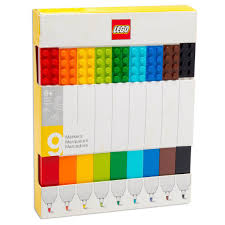 This Nine Pack Of Lego Markers Feature 2 Genuine Lego 2 X 4 Building Plates Mounted On Each Marker Top Build Write And Draw Lego Stationery Markers Set Lego