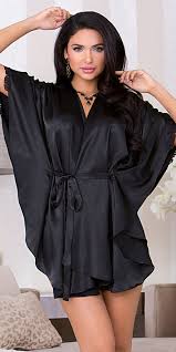 The best bathrobes for women to wear for various activities including lounging, sleeping, and this slinky, lightweight robe is perfect for those moments when you don't want to accidentally spill black this short black robe is effortlessly sexy, so it's perfect when you want to slip into something a little. Black Batwing Sleeve Robe Sexy Women S Loungewear Sleepwear