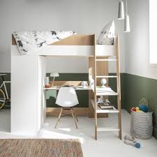 Lit mezzanine avec bureau en pin blanc. Lit Mezzanine A Bureau Et Armoire 90x190 Magnus Blanc Bois