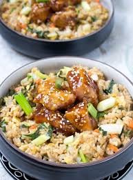 Fried Rice Bowls With Korean Chicken Bok Choy Scallions Fried Rice Asian Cuisine Asian Dishes