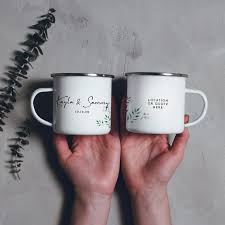 Wedding Favor Mug Camping Mug Personalised Wedding Mugs Campfire Mug Enamel Mug Greenery Wedding Favors Double Sided Wedding Mugs Winter Wedding Favors Classy Wedding Favors