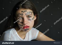 Photo Girl Words On Face Gray Stock Photo 299086985