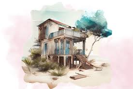 Watercolor Beach House Graphic By