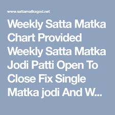 Weekly Satta Matka Chart Provided Weekly Satta Matka Jodi