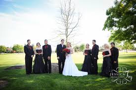 Black And White Wedding Bridal Party Black And White Bridal Party Looks Black Red And White Wedding Jessica Frey Wedding Photography Red And White Weddings Bride Groom Photos Black Red Wedding