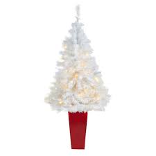 Vickerman 4.5' flocked alaskan pine artificial christmas tree with 200 multi g50 lights. Nearly Natural 4 5 White Artificial Christmas Tree With 100 Clear Led Lights In Red Planter