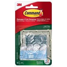 Command 16 Clips 20 Strips Outdoor Light Clips With Foam All Weather Strips Decorative Hooks Clear Light Clips Outdoor Lighting Hanging Christmas Lights