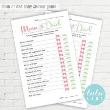 Printable Mom Or Dad Custom Baby Shower Trivia Game Coral Mint Green Baby Shower Dad Printable Baby Shower Games Baby Shower Games Unique