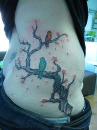 Four Birds On A Branch Tattoo Cherry Blossom Tree With Bird Tattoo Neck Tattoo Tree Tattoo Tree With Birds Tattoo