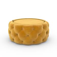 The anner farmhouse tufted coffee table features a stunning weathered finish with sophisticated elegant turned supports and a charming tufted fabric tabletop with welt trim. Round Mustard Velvet Coffee Table With Ottoman Storage Clio Furniture123