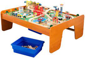 With 120 colorful pieces, kids will love the adventure of pushing the train. Amazon Com Kidkraft Ride Around Town Wooden Train Set And Table With Helicopter Airplane Farm Storage Bins And 100 Pieces Compatible With Other Major Brand Trains Honey Gift For Ages 3 Toys