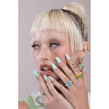 PaintLab Daisy Turquoise Almond Shape Reusable Press-on Nails, 30 Count