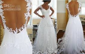 Wholesale Nicest Wedding Dress Ever A Line V Neck Sheer Panel Back Court Train B Vestidos De Casamento Sem Costas Lacos De Casamento Melhores Vestidos De Noiva