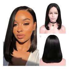 Front Lace 13x1 Hd Parte U Cabelo Humano Lisa Bob 35cm Preta M #1b