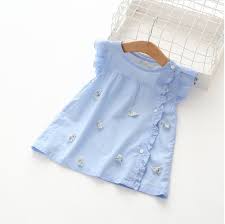 Y3151236 Blusa Para Ninas Para Nina Camisa Azul Volante Verano Moda Ninos Camisa Para Ninas Disfraz Va Toddler Girl Dresses Baby Frocks Designs Kids Dress Wear