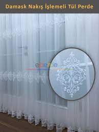 Ekru Damask Desen Nakis Islemeli Tul Perde Krem Acik Damask Perde Desenler