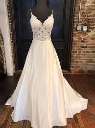 Onlybridals Elegant A Line Wedding Dresses Appliques V Neckvestido De Noiva Backless Custom White Ivory Wedding Gowns Ivory Wedding Gown Wedding Dresses Satin Crinoline Wedding Dress