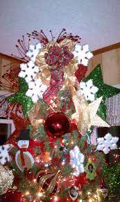 Tree Topper Stars And Snow Flakes Red Gold And Green Christmas Tree Toppers Whimsical Christmas Trees Tree Toppers
