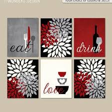 Kitchen Wall Art Print Set Eat Drink Love Red Teal Tan Etsy Kitchen Decor Wall Art Kitchen Wall Art Red Kitchen Decor