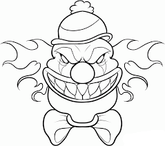 Cartoon scary evil clown in a blue cap grins. Scary Cartoon Coloring Page Free Printable Coloring Pages For Kids