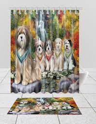 Scenic Waterfall Tibetan Terrier Dogs Bath Mat And Shower Curtain Combo Dog Bath Terrier Terrier Dogs