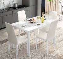 2023 Hot Sale OEM/ODM Tavolo Da Pranzo White Dining Table Set Faux Marble  Kitchen Table and 4 Upholstered Leather Chairs
