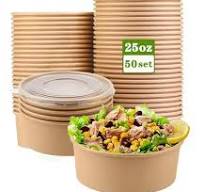 Pack De 50 Bowls De Papel Kraft 25 Oz Con Tapa, Desechables