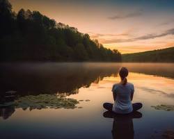 Image of person meditating peacefully in a serene garden