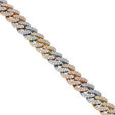 Tri color gold chains comprises of yellow, white and rose gold. 14k Tri Color Gold Diamond Miami Cuban Chain 30 55 Ctw 13 Mm Diamond Cuban Chains