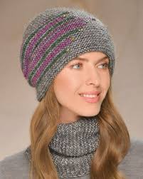 Шапка-бини поворотными укороченными рядами