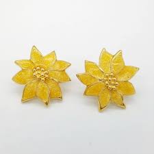 Vintage Avon Golden Yellow Poinsettia Flower Enamel Clip Etsy Poinsettia Flower Clip On Earrings Vintage Avon