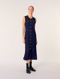 Pleated knit maxi dress Blue For Women | Maje