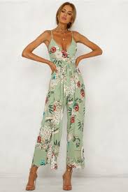 You Already Know Jumpsuit Green Flower Print Jumpsuit Floral Print Jumpsuit Playsuit Dress
