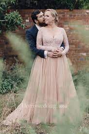 Plus Size Blush Long Sleeves Bling Sequins V Neck A Line Tulle Lace Bridal Gown Wedding Dresses Blush Wedding Dress Long Sleeve Alternative Wedding Dresses