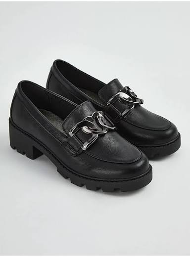 Black Heart Chain Heeled Loafer School Shoes | School | George at ASDA