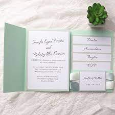 Chic Mint Green Pocket Ribbon Wedding Invitations Ewpi130 Minted Wedding Invitations Wedding Mint Green Wedding Invitation Ribbon