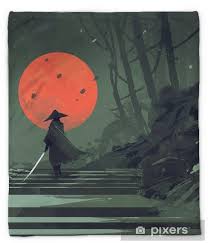 20 livelli e due boss da sconfiggere a colpi di spada e mosse speciali. Samurai Standing On Stairway In Night Forest With The Red Moon On Background Illustration Painting Plush Blanket Pixers We Live To Change