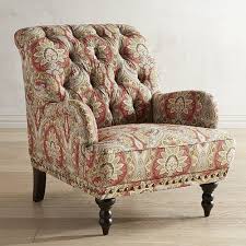 In A Timeless Silhouette Our Chas Armchair Comes With Handcrafted Charm To Spare Covered In Bold Red Medallion Print Living Room Chairs Comfy Chairs Armchair