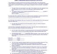 Sample Homeowner Association Resale Certificate - Blank ...